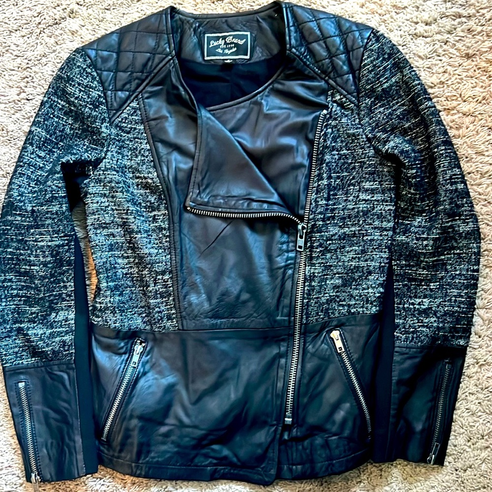 Lucky Brand Moto Jacket, Lamb Leather, Size S